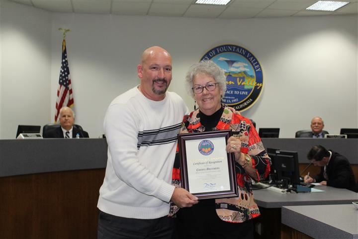 Tim Whitacre presented the Certificate of Recognition to Councilmember Cheryl Brothers on behalf of Chairwoman Supervisor Michelle Steel